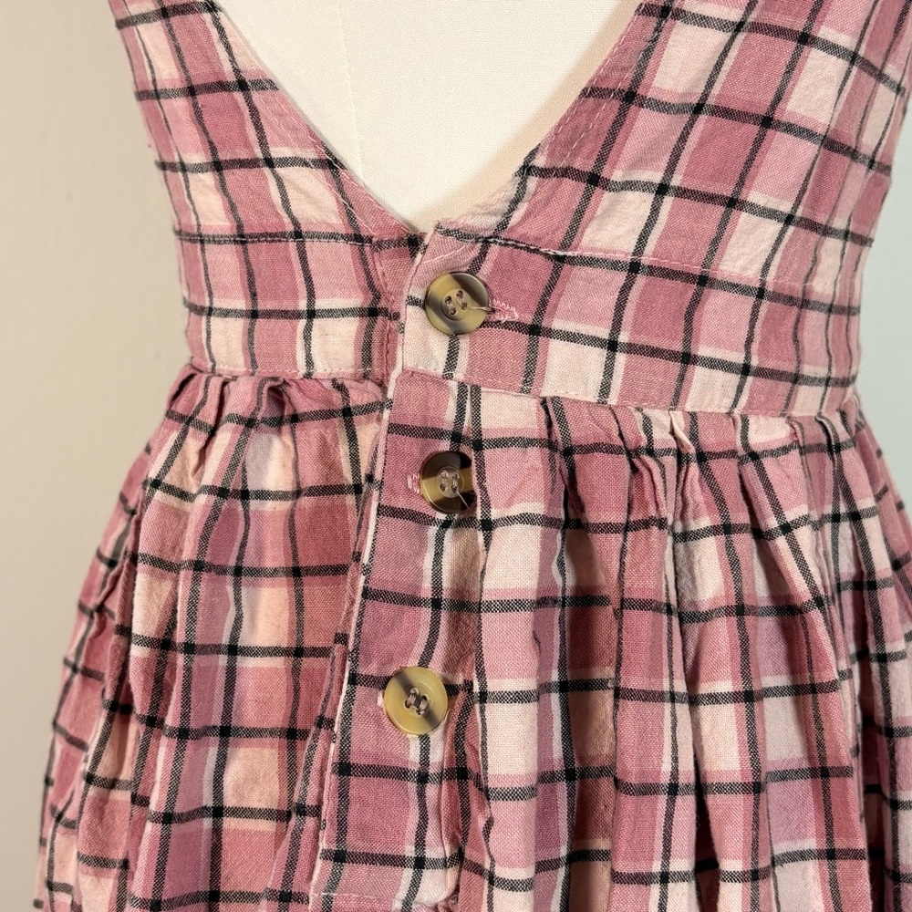 90s Plaid Pink Pinafore Dress Women’s S Cotton Sleeveless Midi Prairie Cottage‎ - Picture 4 of 11